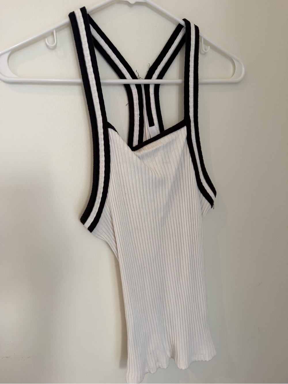 Anthropology Ribbed White Tank Top with Black Trim - Women's Casual Racerback